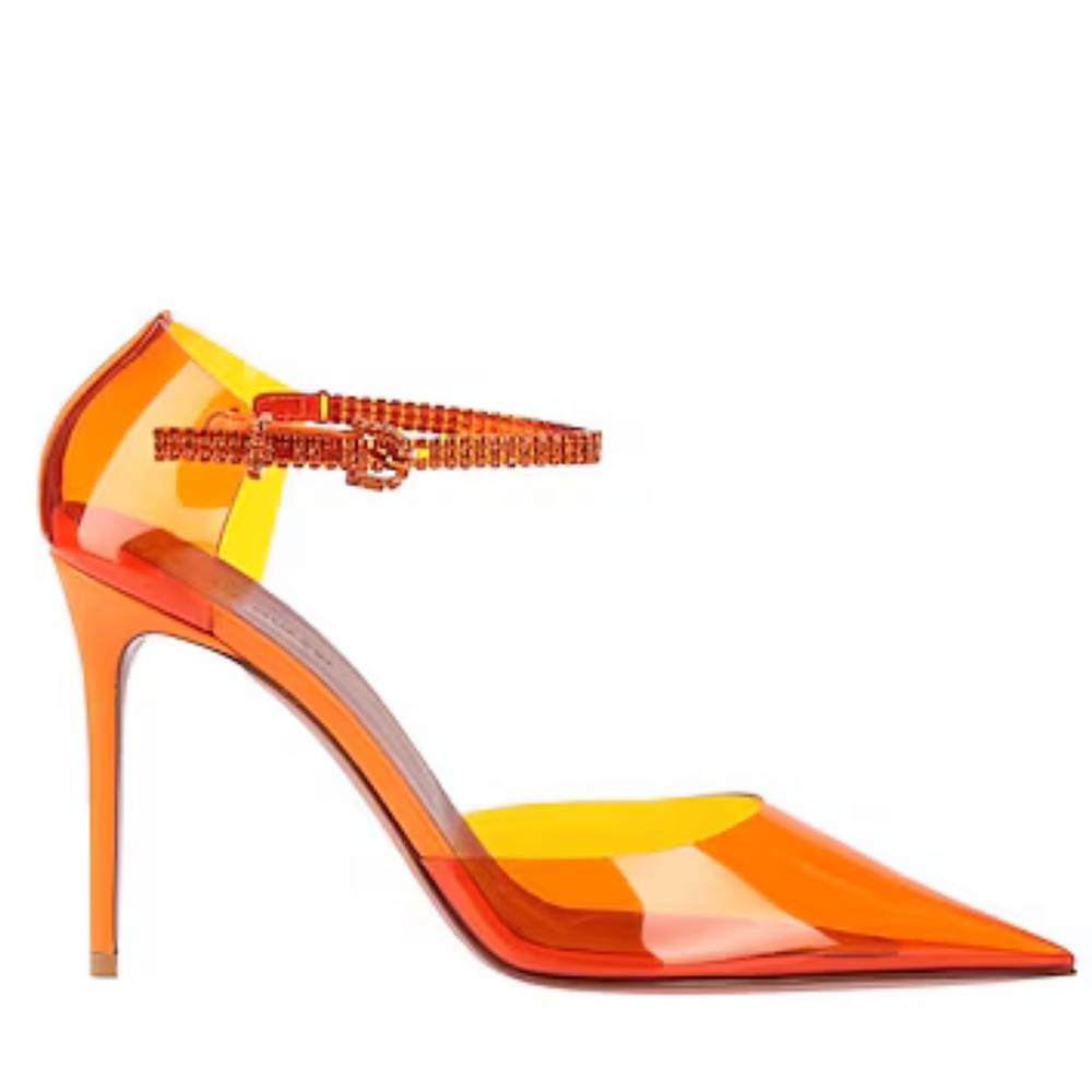 🌹AMINA MUADDI🌹Ursina Crystal-embellished Pvc Leather Pumps In Orange Size: 37 - Picture 4 of 13